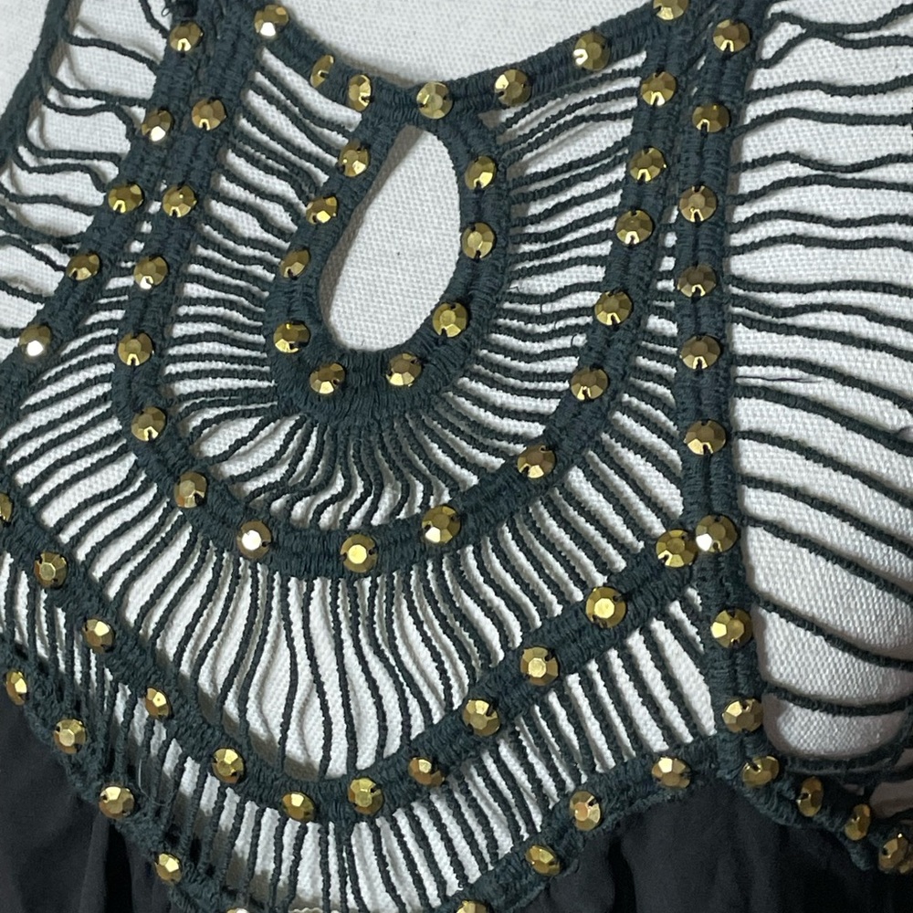 Black size Small too crochet embellished sleeveless boho festival - Picture 3 of 5